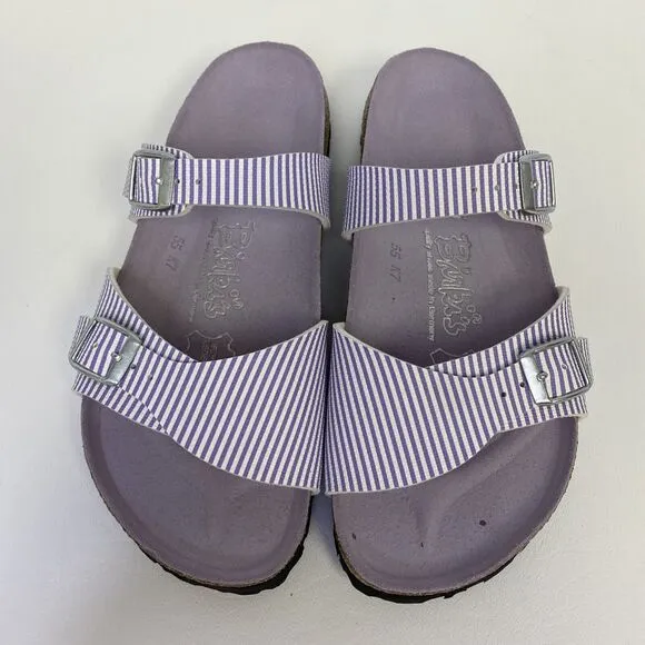 Birkenstock Birki’s  Aziza Purple &amp; White Stripe 2 Strap Sandals US 5.5 EU 36