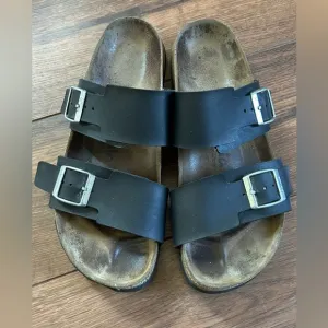 Birkenstock Birki's Birko-Flor Black Two Buckle Strap Leather Sandals Size 39