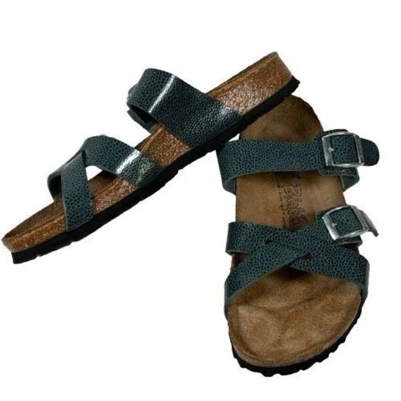 Birkenstock Birki’s Nepal Cross Strap Sandals Pebbled Green Women's US 8 EU 39