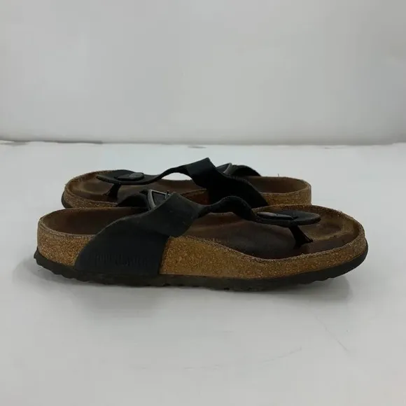 Birkenstock Gizeh Birko Flor Black Thong Adjustable Strap Sandals Size 5.5/36