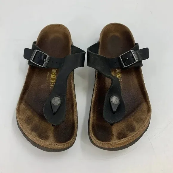 Birkenstock Gizeh Birko Flor Black Thong Adjustable Strap Sandals Size 5.5/36