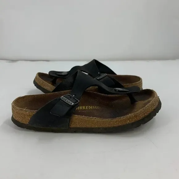 Birkenstock Gizeh Birko Flor Black Thong Adjustable Strap Sandals Size 5.5/36