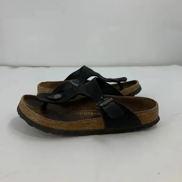 Birkenstock Gizeh Birko Flor Black Thong Adjustable Strap Sandals Size 5.5/36