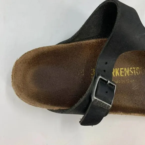 Birkenstock Gizeh Birko Flor Black Thong Adjustable Strap Sandals Size 5.5/36