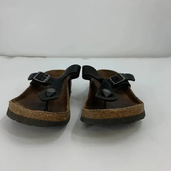 Birkenstock Gizeh Birko Flor Black Thong Adjustable Strap Sandals Size 5.5/36