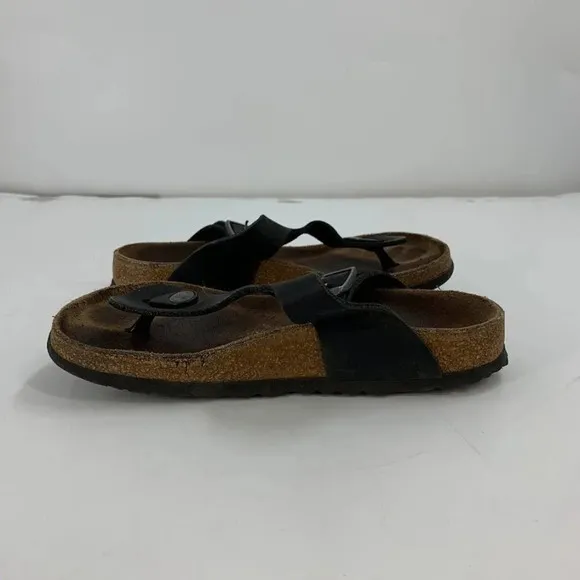 Birkenstock Gizeh Birko Flor Black Thong Adjustable Strap Sandals Size 5.5/36