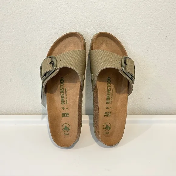 Birkenstock Madrid Big Buckle Sandals Vegan Textile Faded Khaki, 38 (L7), NWT