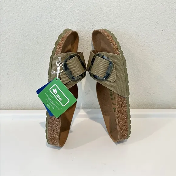 Birkenstock Madrid Big Buckle Sandals Vegan Textile Faded Khaki, 38 (L7), NWT