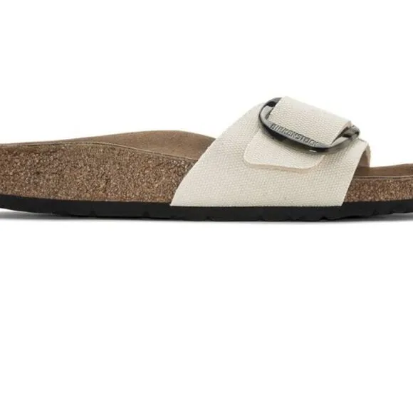 Birkenstock Madrid Big Buckle Sandals Vegan Textile Egg Shell  Narrow width