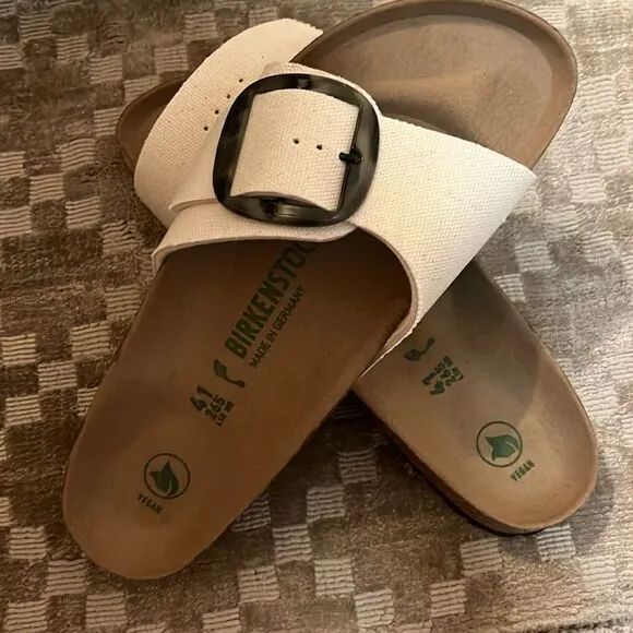 Birkenstock Madrid Big Buckle Sandals Vegan Textile Egg Shell  Narrow width