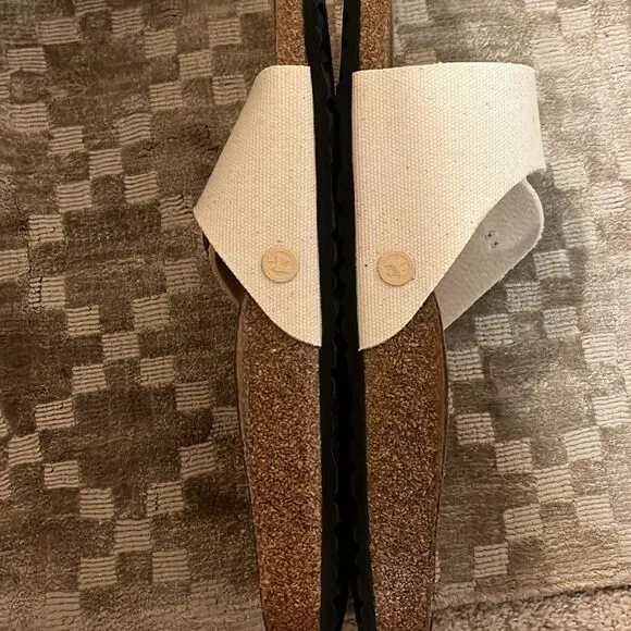Birkenstock Madrid Big Buckle Sandals Vegan Textile Egg Shell  Narrow width
