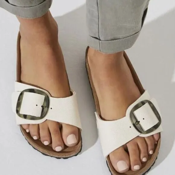 Birkenstock Madrid Big Buckle Sandals Vegan Textile Egg Shell  Narrow width