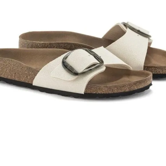 Birkenstock Madrid Big Buckle Sandals Vegan Textile Egg Shell  Narrow width