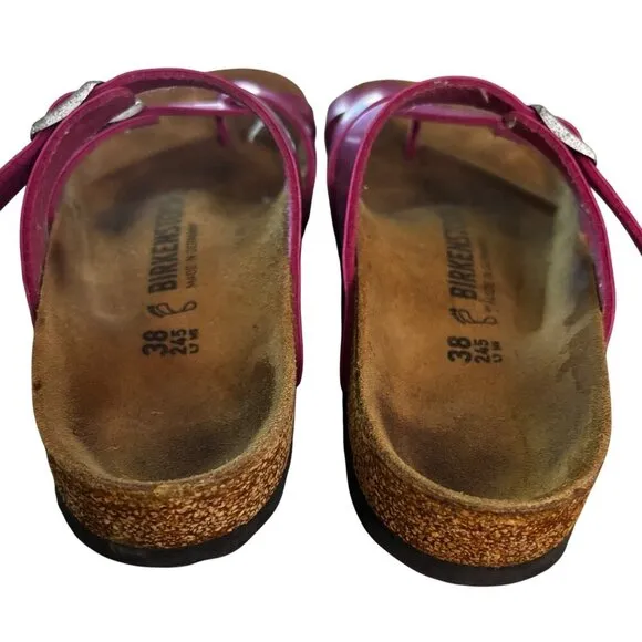 Birkenstock Mayari Pink Metallic Women 38 7 Cross-Strap Sandals Buckles