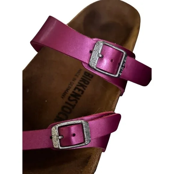 Birkenstock Mayari Pink Metallic Women 38 7 Cross-Strap Sandals Buckles