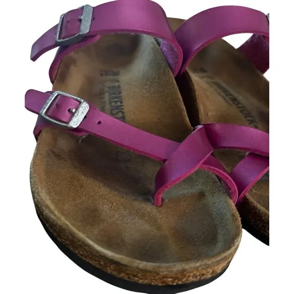 Birkenstock Mayari Pink Metallic Women 38 7 Cross-Strap Sandals Buckles