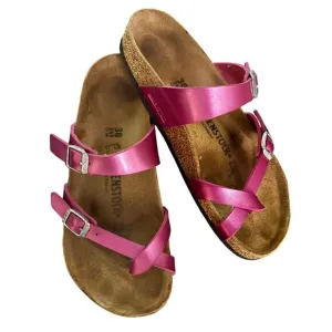Birkenstock Mayari Pink Metallic Women 38 7 Cross-Strap Sandals Buckles