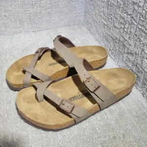 Birkenstock Mayari Unisex Size 39 L8 M6 R Brown Birko-Flor Strap Slide Sandals
