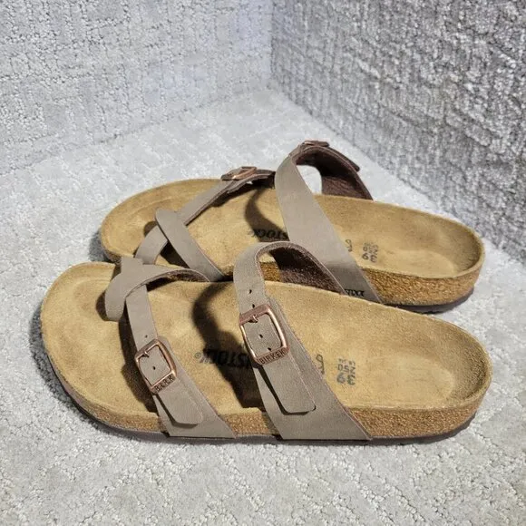 Birkenstock Mayari Unisex Size 39 L8 M6 R Brown Birko-Flor Strap Slide Sandals
