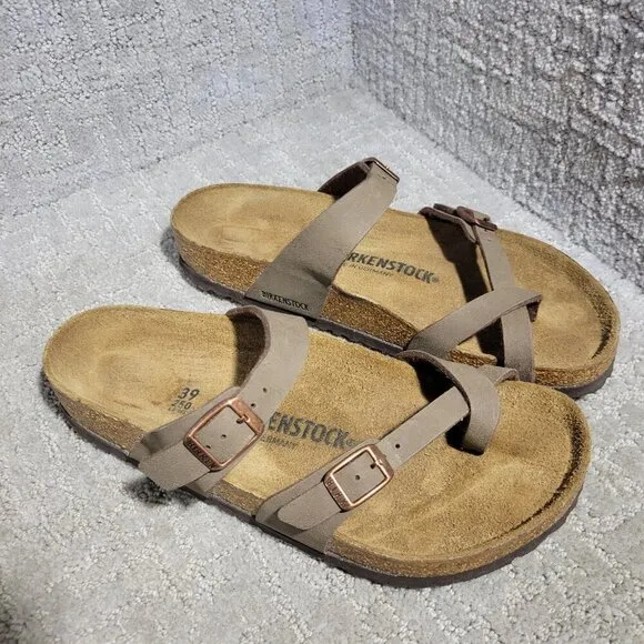 Birkenstock Mayari Unisex Size 39 L8 M6 R Brown Birko-Flor Strap Slide Sandals