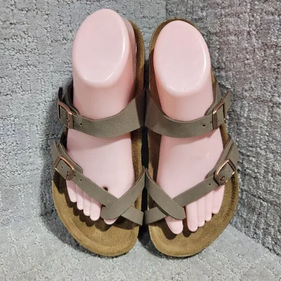 Birkenstock Mayari Unisex Size 39 L8 M6 R Brown Birko-Flor Strap Slide Sandals