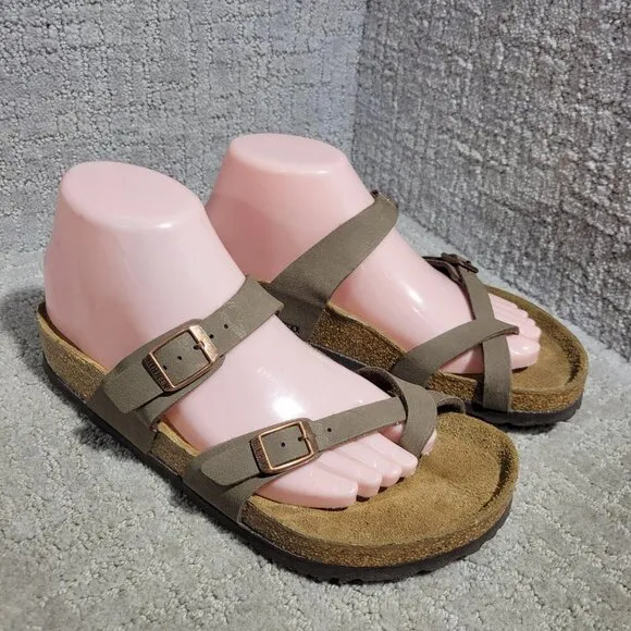 Birkenstock Mayari Unisex Size 39 L8 M6 R Brown Birko-Flor Strap Slide Sandals