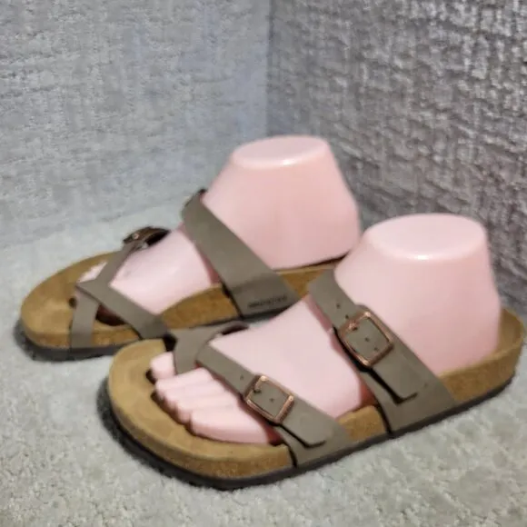 Birkenstock Mayari Unisex Size 39 L8 M6 R Brown Birko-Flor Strap Slide Sandals