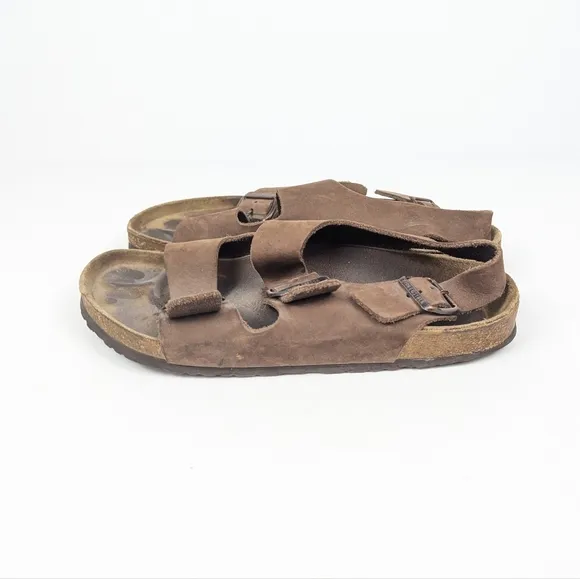 Birkenstock Milano Brown Oiled Leather Strap Sandals Size 41