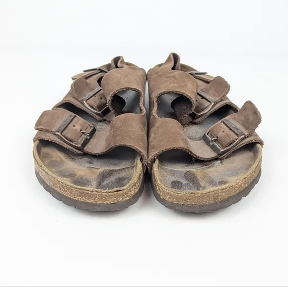 Birkenstock Milano Brown Oiled Leather Strap Sandals Size 41