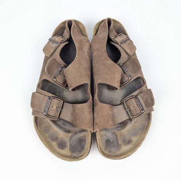 Birkenstock Milano Brown Oiled Leather Strap Sandals Size 41