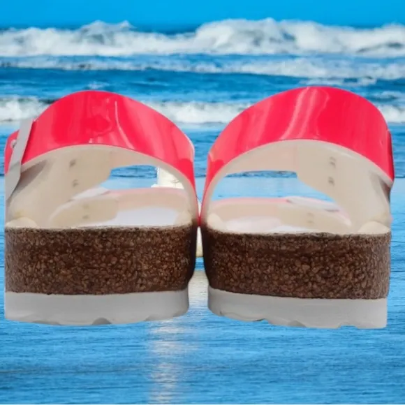 Birkenstock Pink and White Sandals with Adjustable Straps 38
