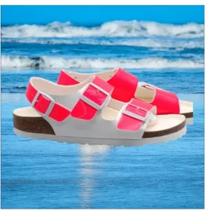 Birkenstock Pink and White Sandals with Adjustable Straps 38