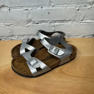 Birkenstock Rio Metallic Two Strap Slingback Sandals Kids‎ Size C1-1.5 Silver