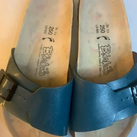 Birkenstock sandals, ocean blue adjustable, single strap size L8/ M6