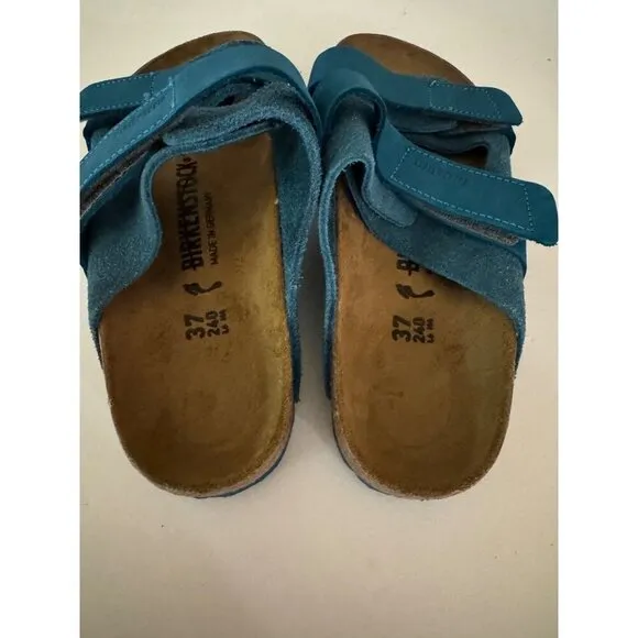 Birkenstock Uji Double Strap Slide Leather Sandals Blue EU 37 Womens US 6 Men 4