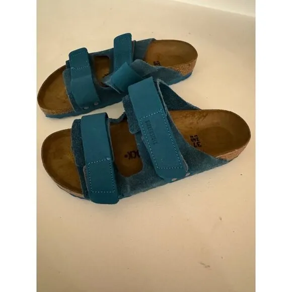 Birkenstock Uji Double Strap Slide Leather Sandals Blue EU 37 Womens US 6 Men 4