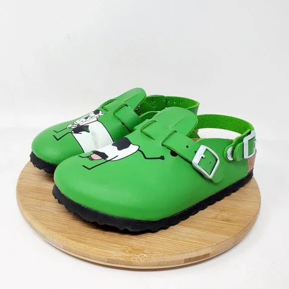 Birkenstock Kay Sandals Kids 31 Birkis Green Cow Mule Heel Strap Buckle Shoes