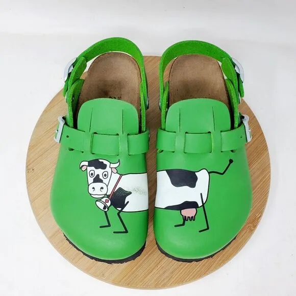 Birkenstock Kay Sandals Kids 31 Birkis Green Cow Mule Heel Strap Buckle Shoes