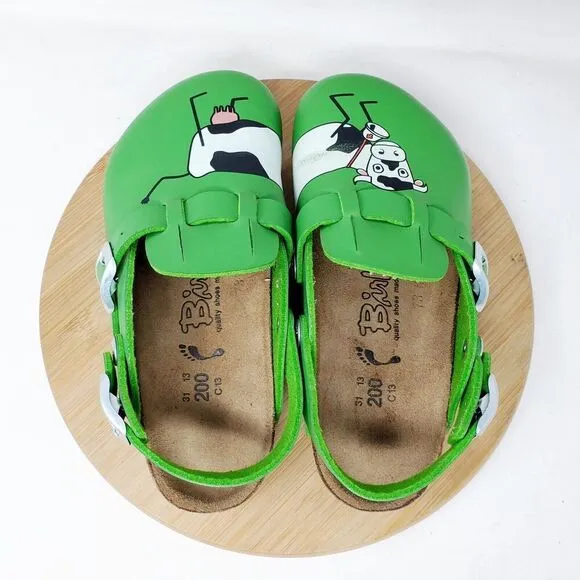Birkenstock Kay Sandals Kids 31 Birkis Green Cow Mule Heel Strap Buckle Shoes