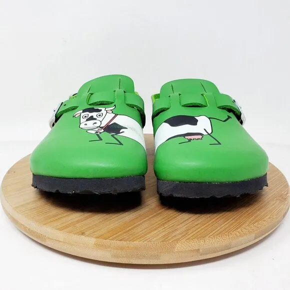 Birkenstock Kay Sandals Kids 31 Birkis Green Cow Mule Heel Strap Buckle Shoes