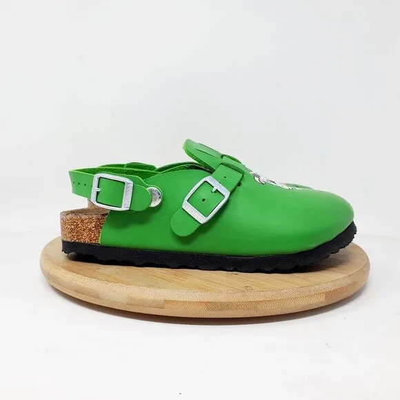 Birkenstock Kay Sandals Kids 31 Birkis Green Cow Mule Heel Strap Buckle Shoes