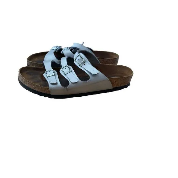 Birkenstock Womens White Arizona Slide Adjustable Strap Slip On Sandals Size 40