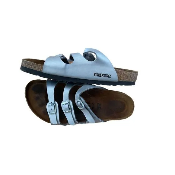 Birkenstock Womens White Arizona Slide Adjustable Strap Slip On Sandals Size 40