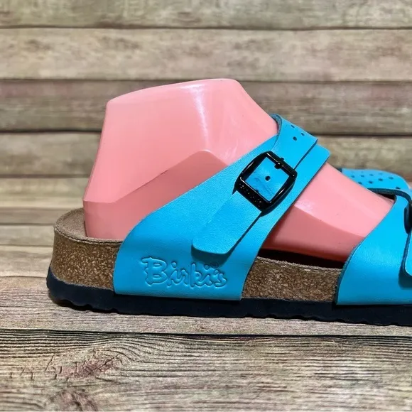 Birki’s Blue Leather Freeport Double Strap Sandals