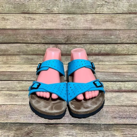 Birki’s Blue Leather Freeport Double Strap Sandals