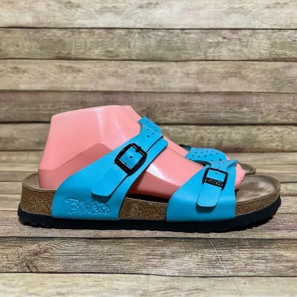 Birki’s Blue Leather Freeport Double Strap Sandals