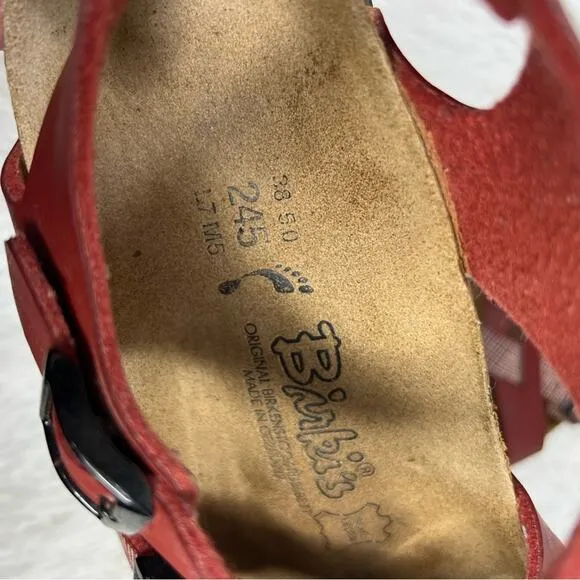 BIRKIS / Lillie red leather strappy sandals / 38 (7-7.5) (narrow width)