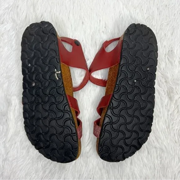 BIRKIS / Lillie red leather strappy sandals / 38 (7-7.5) (narrow width)