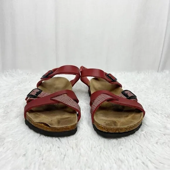 BIRKIS / Lillie red leather strappy sandals / 38 (7-7.5) (narrow width)