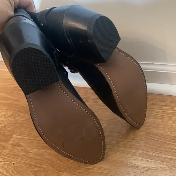 Black leather pull on boots with metal rivets 9.5M